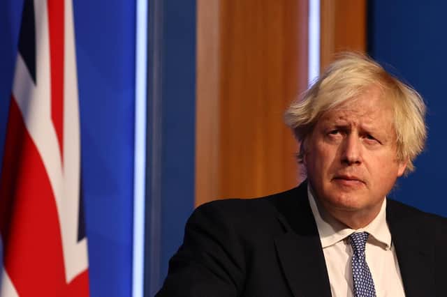 Prime Minister Boris Johnson during a press conference in London's Downing Street