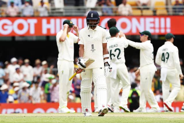 Gone: England's Haseeb Hameed walks off after being dismissed during day three.