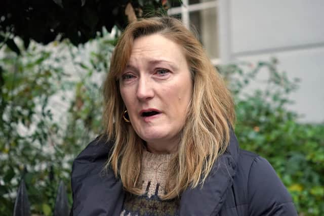 Allegra Stratton speaking outside her home in north London where she announced that she has resigned as an adviser to Boris Johnson and offered her "profound apologies" after footage emerged of her when she was the Prime Minister's spokeswoman at a mock news conference apparently showing Downing Street aides joking about a Christmas party held during last year's lockdown.