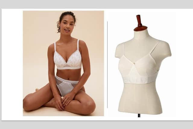 An M&S Archive Collection non-wired bra that draws on inspiration from archived styles and vintage embroidery, including this one from 1928,  to celebrate 95 years of M&S lingerie. Bra, £16, knickers, £6, from www.marksandspencer.com.