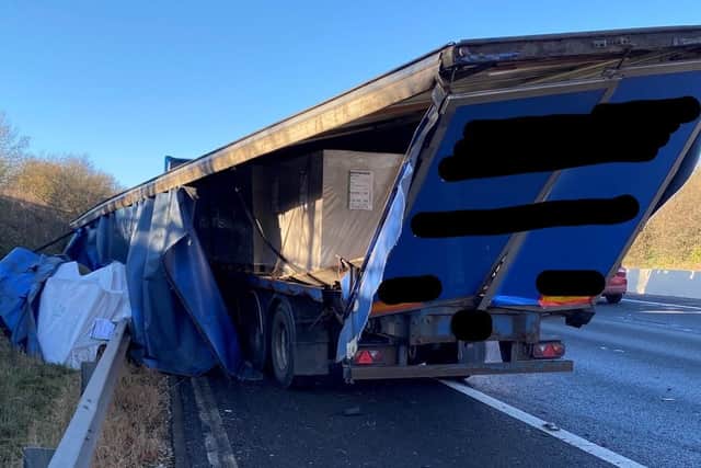 Damage to the HGV involved in the collision