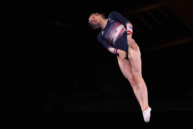 Bryony Page of Team Great Britain competes during the Women's Trampoline Qualification on day seven of the Tokyo 2020 Olympic Games at Ariake Gymnastics Centre on July 30, 2021 in Tokyo, Japan. (Picture: Jamie Squire/Getty Images)