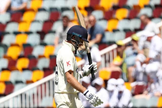 EARLY PROMISE: Joe Root, who had given England hope on Day Three, leaves the pitch after being put out. Picture: PA Wire.