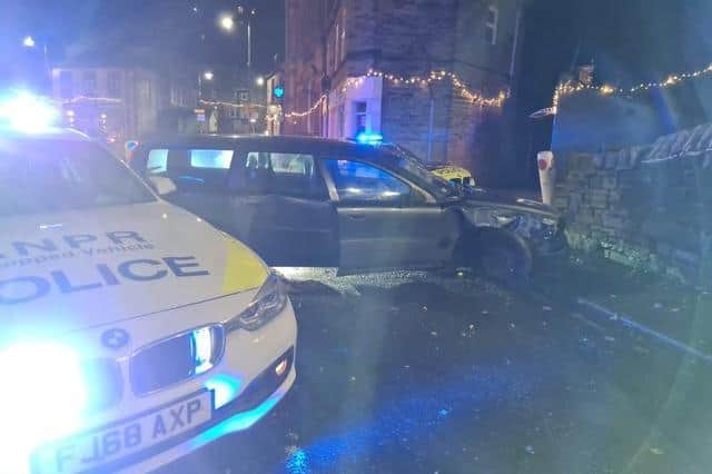 The aftermath of a 130mph police chase, which started in Chesterfield before coming to an end in Holmfirth, as featured on Channel 5's Traffic Cops (pic: Derbyshire Roads Policing Unit)