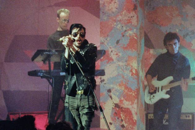 Andrew Eldritch of The Sisters of Mercy performing on The Roxy TV show in 1987. Picture: ITV/Shutterstock