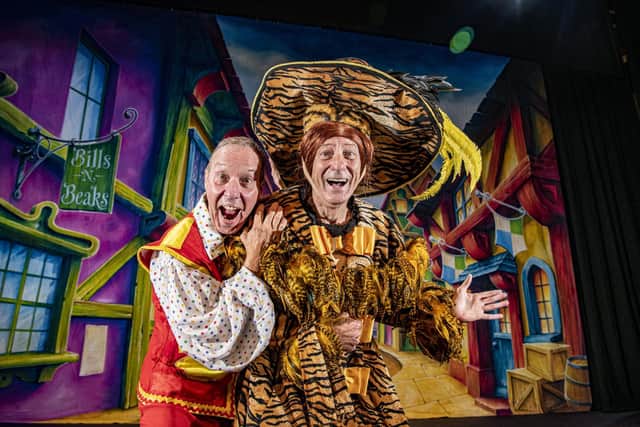Berwick Kaler in character as Girty Ghirkin, right, with Martin Barrass playing Gilbert Gherkin for the Grand Opera House York's panto Dick Turpin Rides Again. Picture: Tony Johnson.