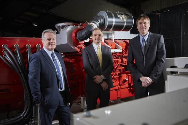 Enrogen sales director Kevin Griffiths is pictured with company founders James Brown and Gavin Wilkinson.