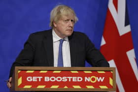 Boris Johnson during a Downing Street briefing on the Omicron variant.
