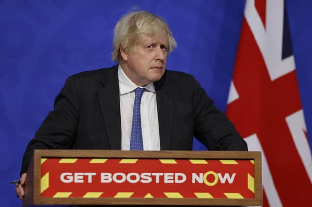 Boris Johnson during a Downing Street briefing on the Omicron variant.