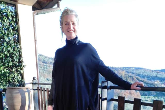Alana Mazza on the terrace of Casale San Pietro, her boutique B&B in Italy.
