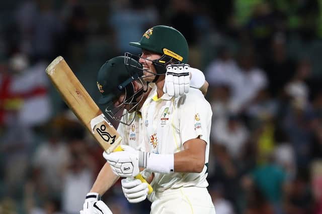 Australia's Marnus Labuschagne ( Right ) walks off with Steve Smith at the close of play during day one of the second Ashes test at the Adelaide Oval, Adelaide.  (Picture: PA)