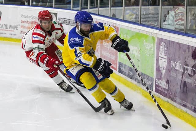 MISSING OUT: Leeds Knights captain Sam Zajac - right
- in action against Swindon during pre-season.
Picture courtesy of Kat Medcroft/Swindon Wildcats