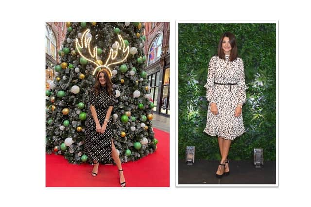 Natalie Anderson wears Amalfi polka dot midi dress, £39.99, and right, print dress from a selection, both at www.thecapsule.co.uk.