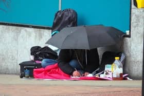 Homeless on the streets of Sheffield. A begger died after being taken ill in the doorway of Poundland on Castle Square. Charity officials said she refused to go to hospital because she wanted money for drugs.