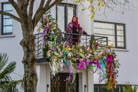 A taste of what’s to come inside is the garland that adorns the first-floor balcony at the front of the house. It’s a bling-tastic work of art made for Siobhan by her neighbour, Melanie, who runs the florist shop, Leafy Couture, next door.