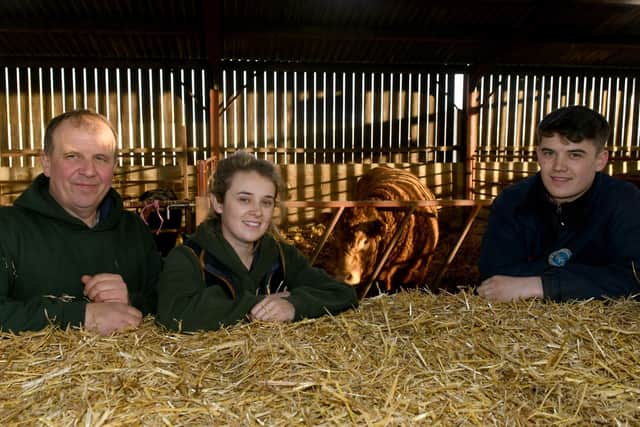 Beth, Luke and Jimmy with at their farm near Leyburn