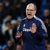 Leeds United head coach Marcelo Bielsa reacts in their 7-0 defeat at Manchester City. Picture: PA