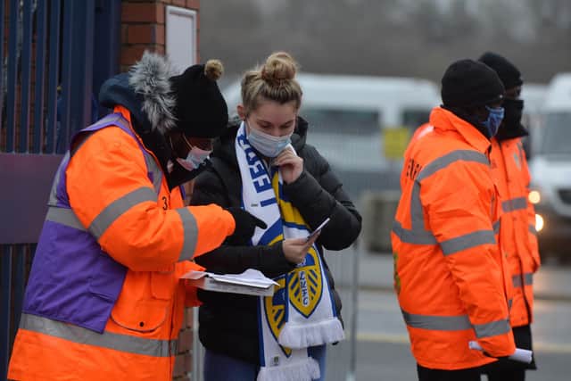 Covid passport checks at Elland Road for Leeds United's game against Arsenal on Saturday.    Picture Bruce Rollinson
