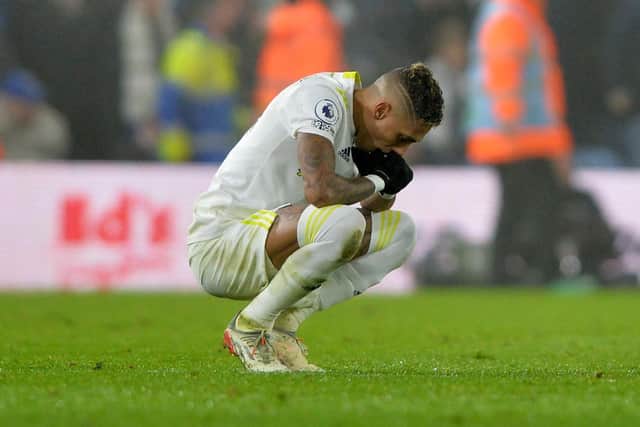 TOUGH TO TAKE: Leeds United's Raphinha reacts after Arsenal's third goal on Saturday. 
Picture: Bruce Rollinson.