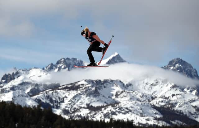 MAMMOTH, CALIFORNIA - JANUARY 30:  Katie Summerhayes of Great Britain goes over a jump during the Women's Freeski Slope Style Qualifications at the 2020 U.S. Grand Prix at Mammoth Mountain on January 30, 2020 in Mammoth, California.  (Photo by Ezra Shaw/Getty Images)