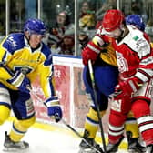 Cole Shudra battles for puck possession against Swindon Wildcats on Friday night. Picture: David North/Swindon Wildcats.