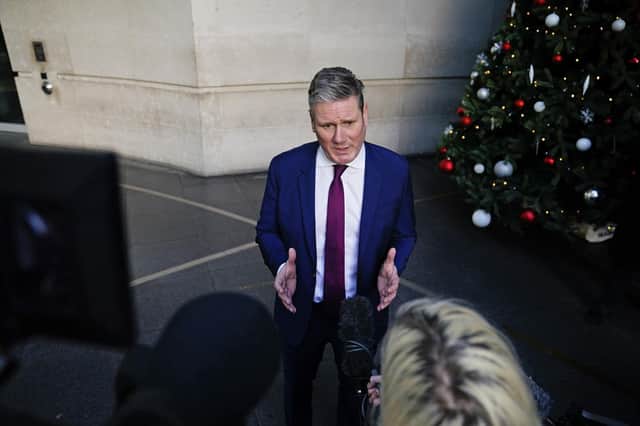 Labour Party leader Sir Keir Starmer speaks to the media outside BBC Broadcasting House, London, after appearing on the BBC1 current affairs programme, The Andrew Marr show