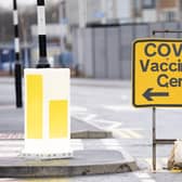 A direction sign outside the Elland Road Leeds COVID Vaccination Centre