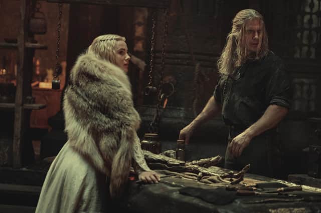 The Witcher - Season 2. Pictured: Freya Allan as Cirilla and Henry Cavill as Geralt of Rivia.