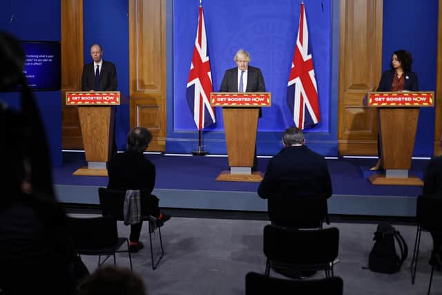 Prime Minister Boris Johnson during a media briefing in Downing Street, London, on Covid on Wednesday last week.
