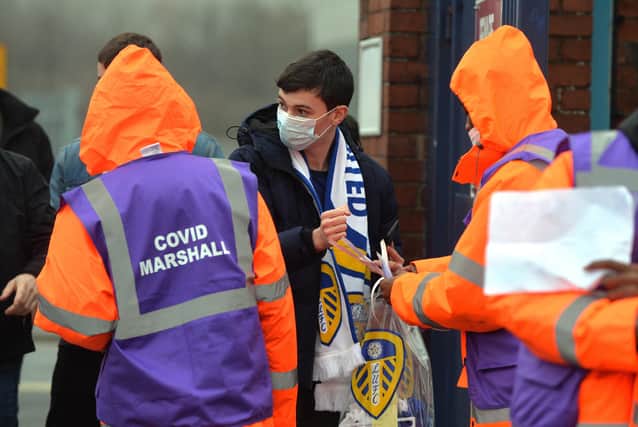 Covid passport checks at Elland Road, for last week's game between Leeds United and Arsenal.    Picture Bruce Rollinson