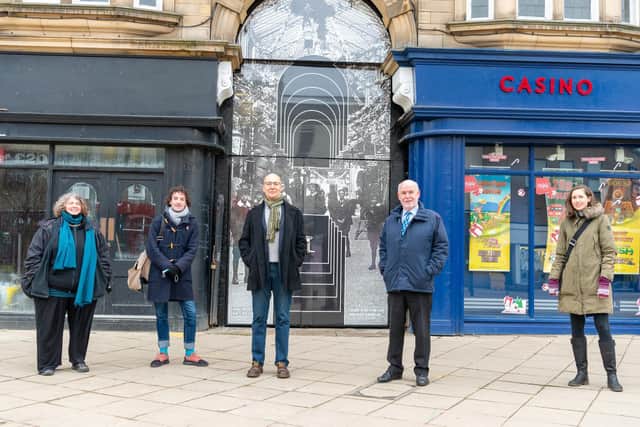 Kelly O'Reilly and Aidan D'Abet, Chris Hill, Dewsbury Arcade Project Manager, Cllr Eric Firth Cabinet Member for Town Centres and Frances Smith, Principal Consultant at Beam.