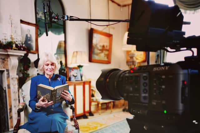 Undated handout photo issued by Clarence House of the Duchess of Cornwall recording her reading from Charles Dickens' festive classic A Christmas Carol in a series published on social media set to run over the 12 days of Christmas.