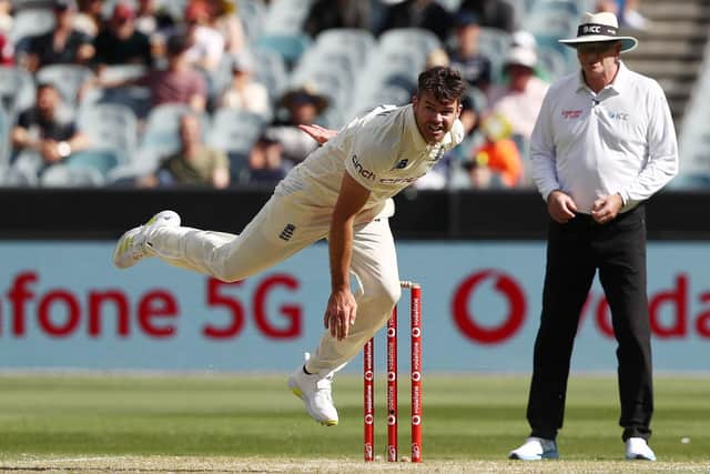 SHINING LIGHT: England’s James Anderson on his way to a four-wicket haul against Australia during the third Ashes Test at Melbourne Cricket Ground. Picture:Jason O’Brien/PA