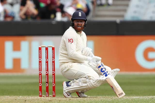 England's  Jonathan Bairstow reacts after being caught by Cameron Green off the bowling of Mitchell Starc. Picture: Jason O'Brien/PA