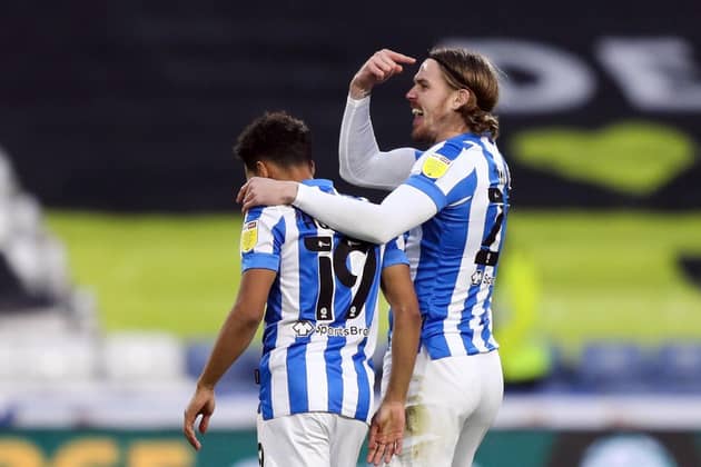 Leveller: Huddersfield Town's Danny Ward (right) celebrates scoring his side's first equaliser in the win over Blackpool. Picture: Isaac Parkin/PA Wire.