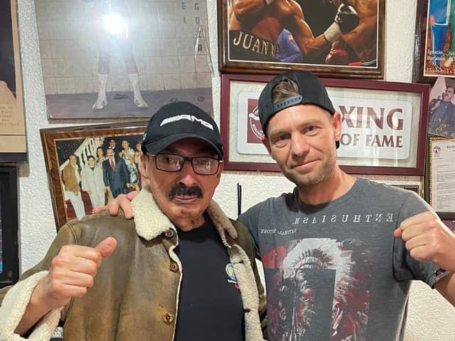 GAINING EXPERIENCE: Jimmy First, right, with Boxing Hall of Fame trainer Ignacio Beristáin in Mexico.