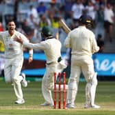 Australia's Scott Boland celebrates the wicket of England's Jack Leach during day two in Melbourne. Picture: Jason O'Brien/PA