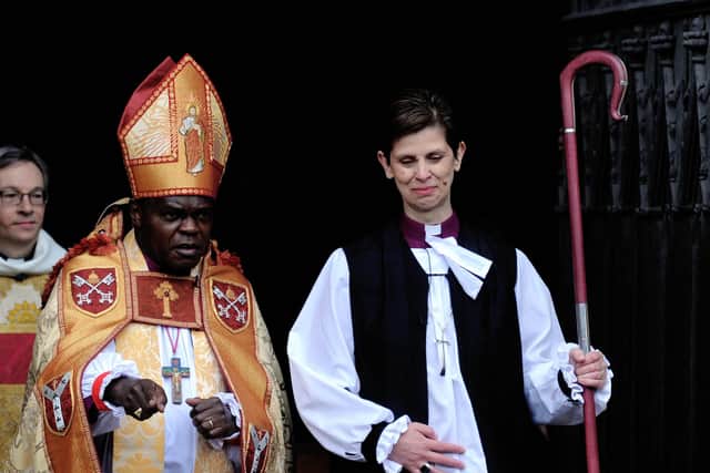 Libby Lane's ordination as Britain's first female bishop took place at York Minster in 2015 under Dr John Sentamu, the then Archbishop of York.