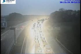 Stationary traffic on the M1 Northbound near Leeds, which is closed following the serious crash on the A1M (Photo: Motorway Cameras)