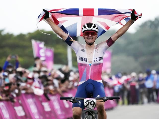 Olympic champion: Tom Pidcock after winning the gold medal in the men's cross-country mountain biking.