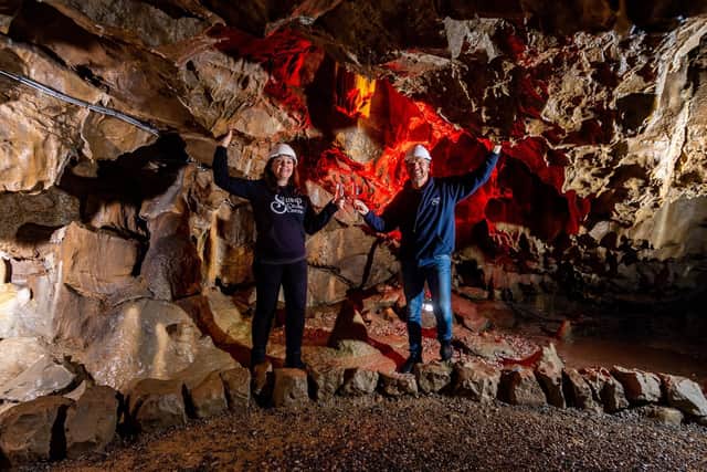 Lisa Bowerman, owner of Stumps Cross Caverns, with Nick Markham. Picture: James Hardisty.