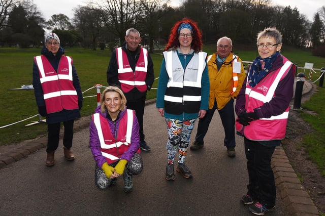 Some of the volunteers at parkrun at Haigh Woodland Park, Wigan.