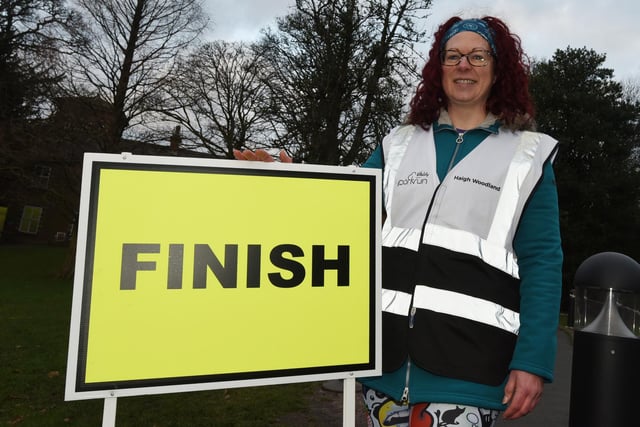 Event co-ordinator Angela Wallbank at the finish line.