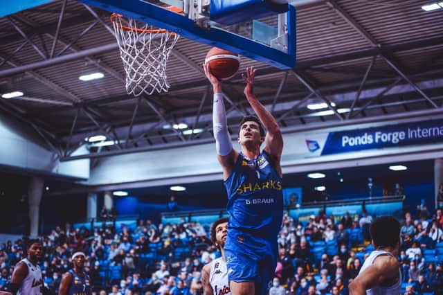 Leading the way: Jordan Ratinho scored 21 points for Sheffield Sharks in their 100-62 defeat to Leicester Riders. (Picture: Adam Bates)