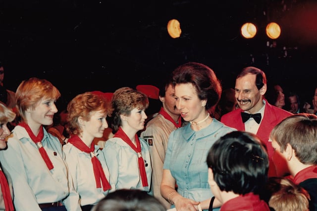 Princess Anne at the Royal Gala Gang Show at the Royal Shakespeare Theatre in 1984.