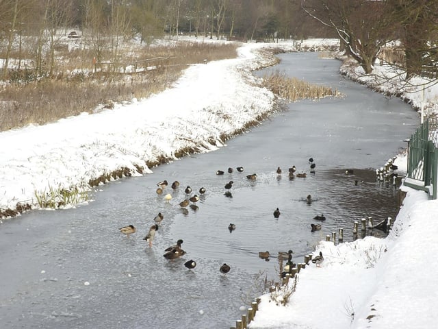 A frozen River Sleaf near Sleaford Leisure Centre.