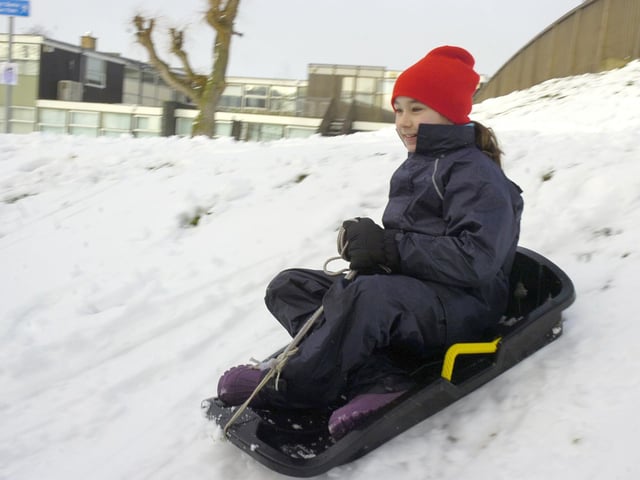 Poppy Yates, 10, sledging near Sleaford Leisure Centre.