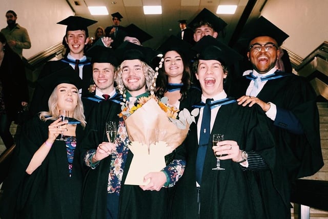 Product Design students celebrate after their graduation ceremony at The Brighton Centre this week                 Photo/Alex Witty