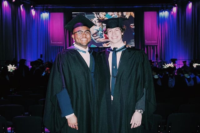 There is plenty to smile about after students were able to attend an in-person graduation ceremony. Pictured are students Gamal Toseafa and Alex Witty