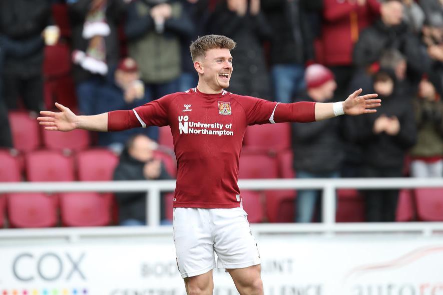 Sam Hoskins celebrates after scoring a superb second goal. Pictures: Pete Norton.